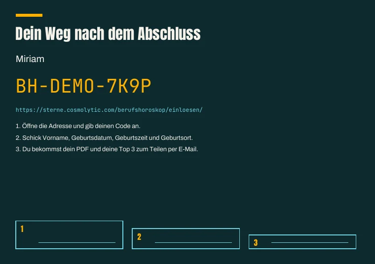 Druckbare Muster-Geschenkkarte mit dem Motiv Dein Weg nach dem Abschluss und einem Beispielcode